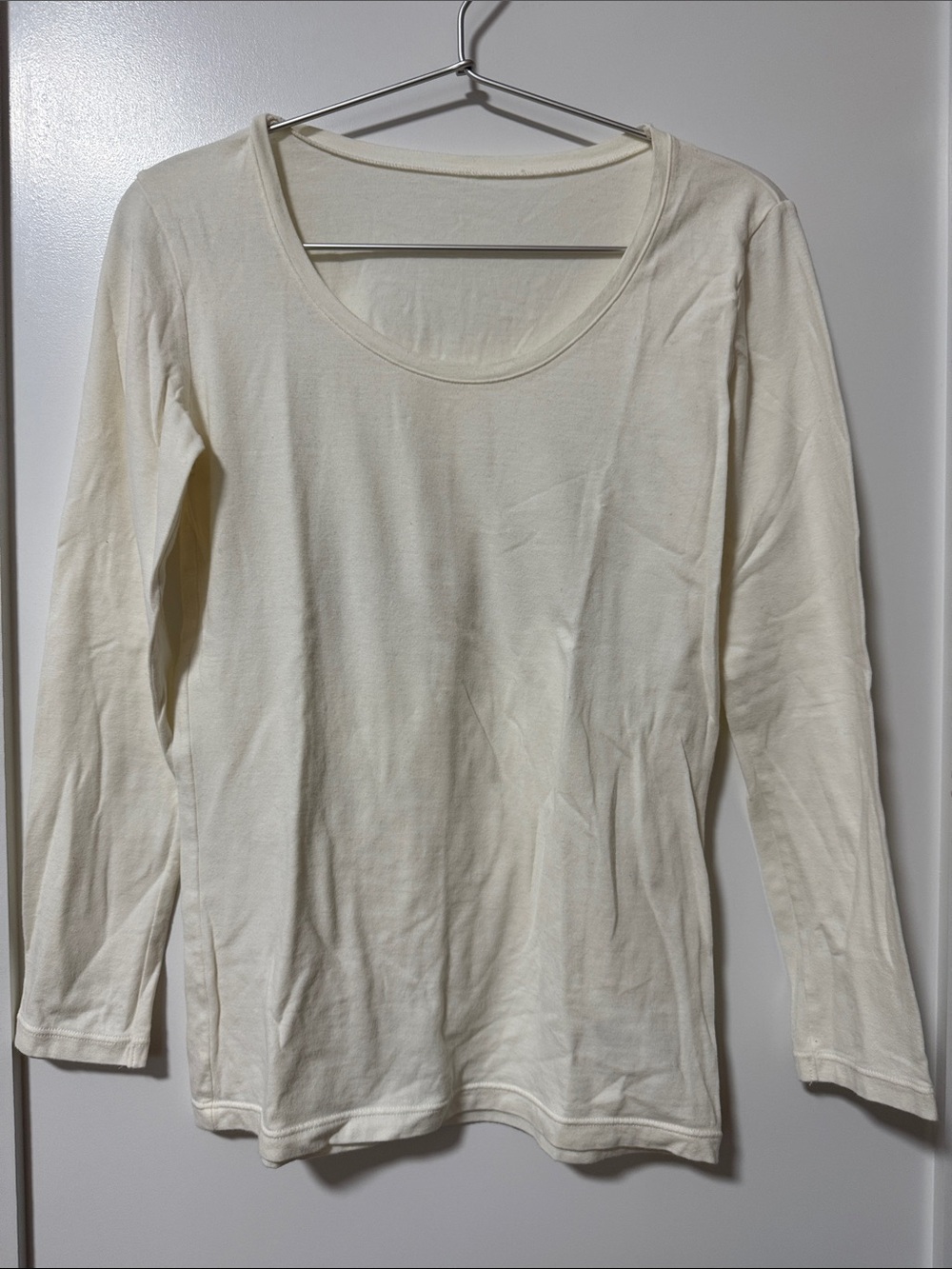 Muji Women's Long Sleeve Scoop Neck Top - Off-White